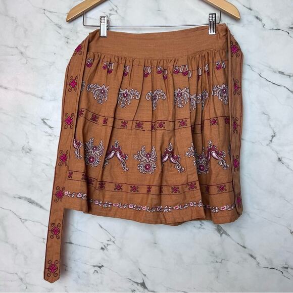 Anthropologie Meghan Embroidered Belted Mini Skirt with Pockets Orange Pink 4 - Picture 9 of 14